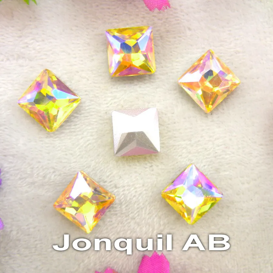 Красивый стеклянный кристалл, 3 размера, прозрачный AB и Радужный цвет, точечная задняя часть, квадратная форма, клей, стразы, бусины, аппликация, nailart, сделай сам, отделка - Цвет: A13 Jonquil AB
