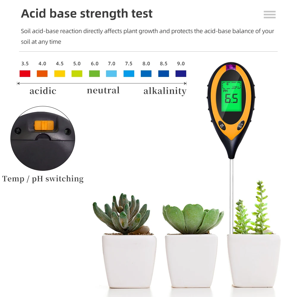 4 in 1/5 in 1 Soil PH Meter Sunlight PH Tester Garden Flowers Temp Acidity Meter Moisture Testing Tool Humidity Analyzer