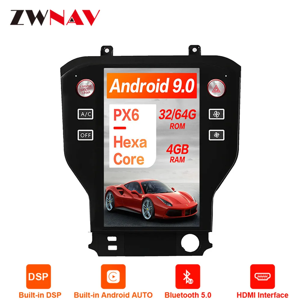 PX6 4GB RAM Tesla style Android 9.0 Car GPS Navigation For Ford Mustang+ head unit multimedia player radio tape recorder HD