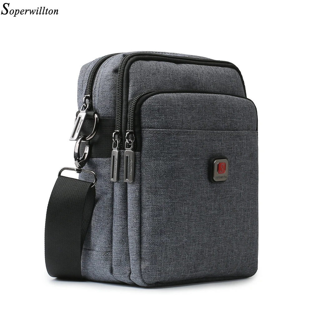 Soperwillton Men's Shoulder Bags Crossbody Bag USB Port For 7.9' Ipad Water-resistent Oxford Travel Bags zip Belt Bag Male #1042