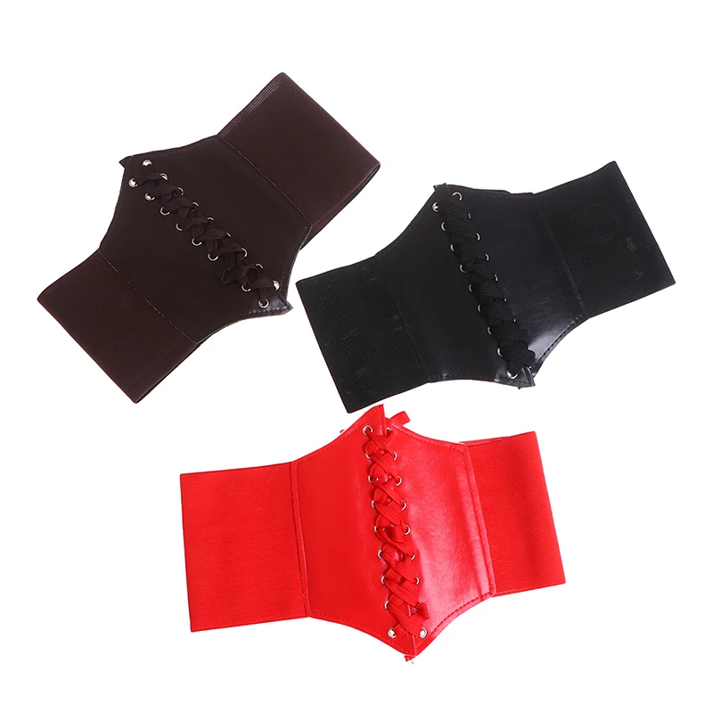 1Pcs Gothic Dark Lace Up Female Waist Corset Belt Wide PU Leather