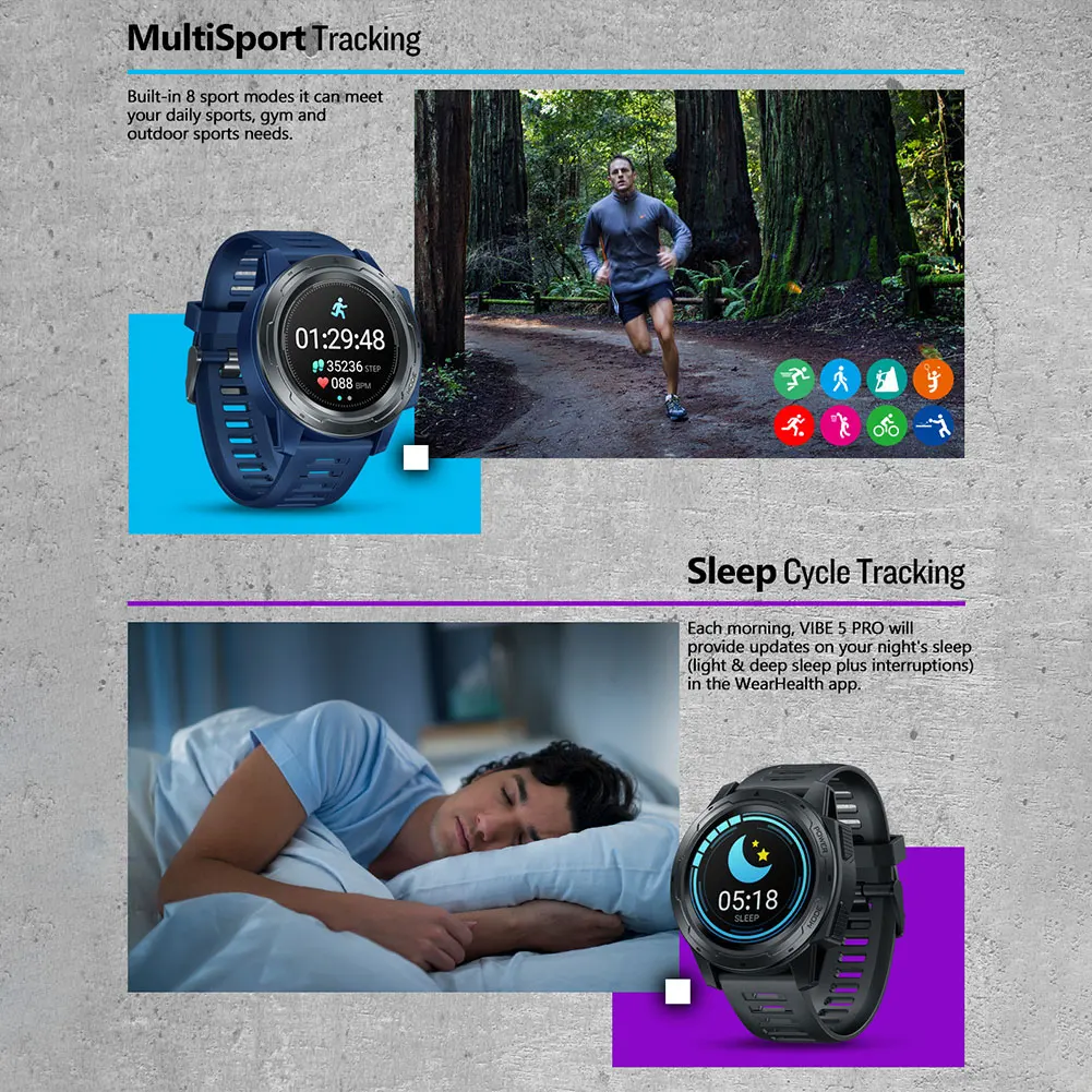

Smart Watch Bluetooth 4.0 1.3" Touch Screen Long Standby Time Health Tracker Message Reminder IP67 Android iOS