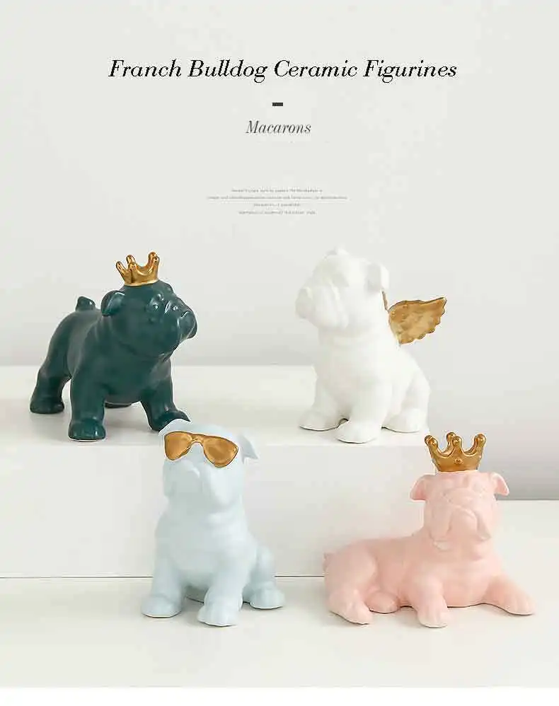 French Bulldog Ceramic Patterns French Colour Macaron Nordic Collection of Porcelain Animal Statues for Wedding Table Decoration