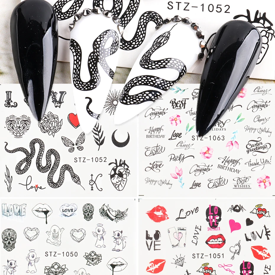Snake Shape Sliders For Nail Decoration Stickers Black Letters Water Decals Art Tattoos Manicure NFSTZ1050-1065 | Красота и здоровье