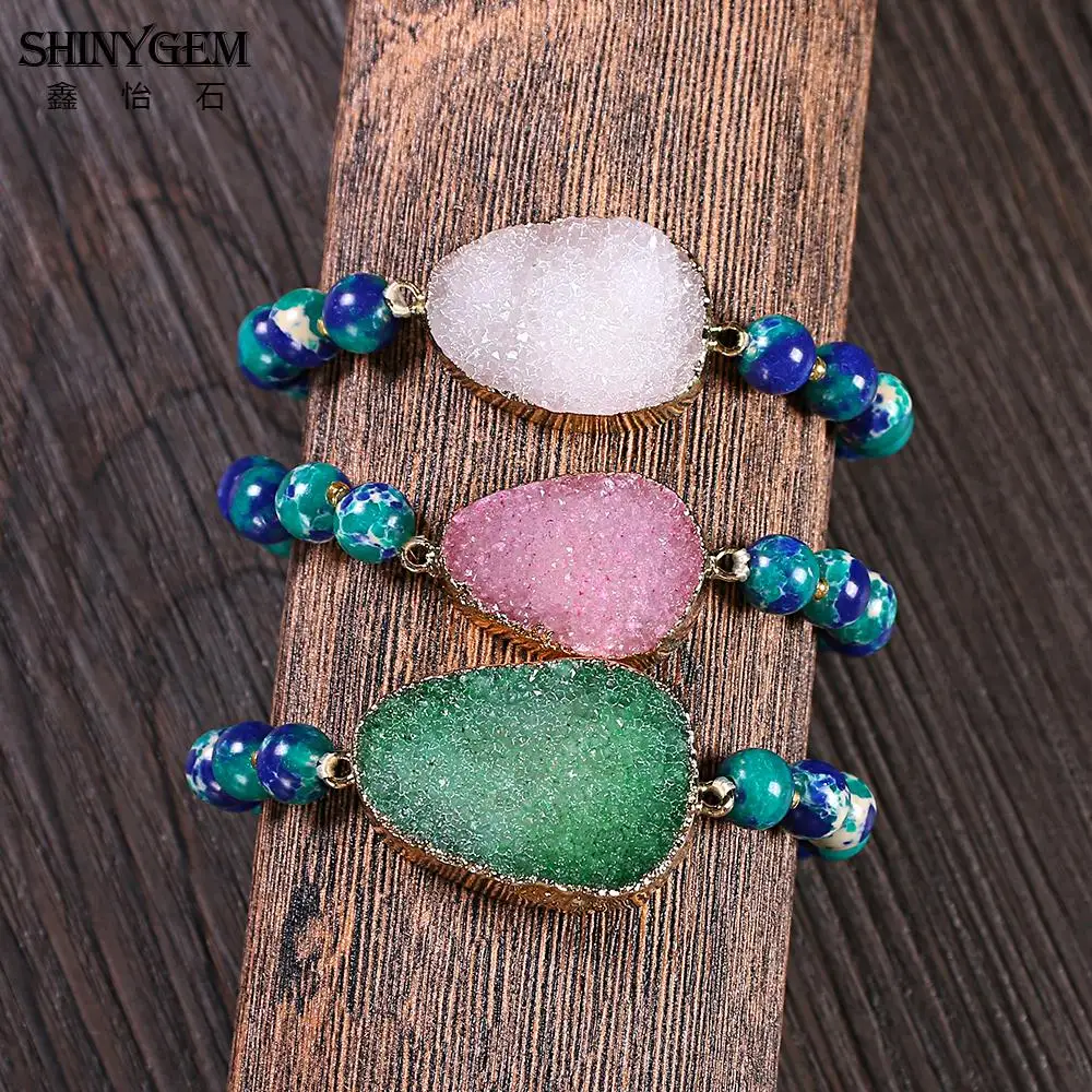 Браслеты ShinyGem Yoga с натуральным камнем 8 мм синий зеленый морской осадочный Jaspers браслеты из бисера золотые браслеты ручной работы для женщин