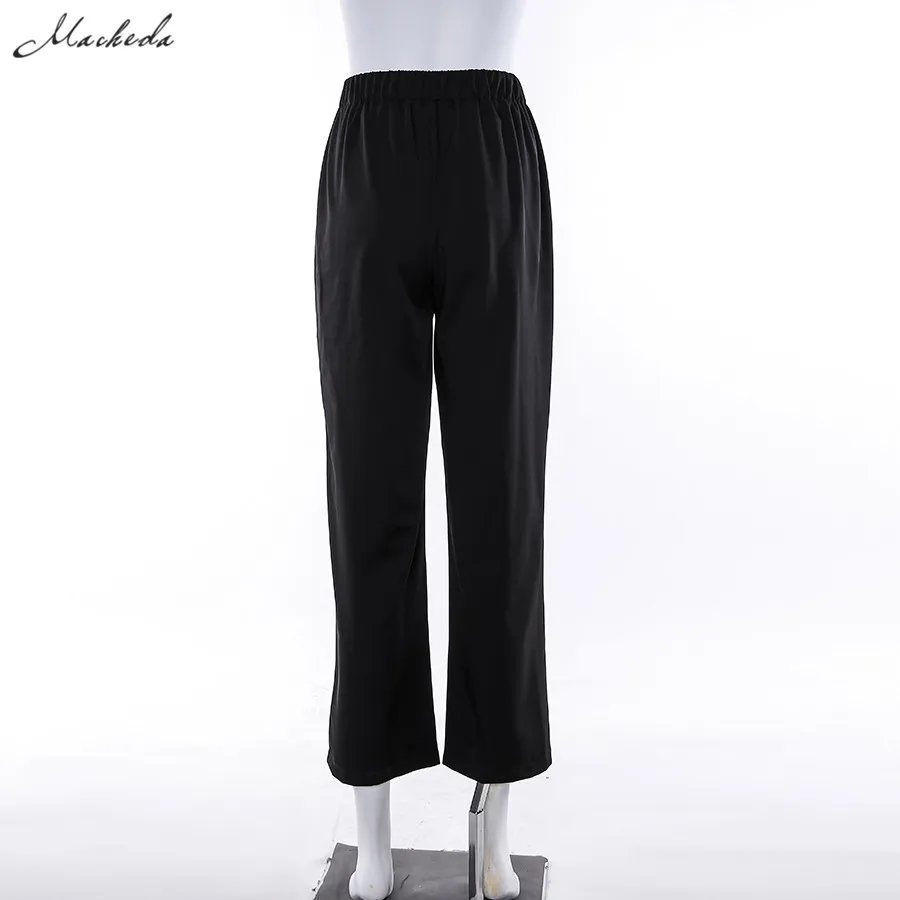 Macheda/летние широкие брюки для женщин; повседневные эластичные брюки с высокой талией; Новинка года; Модные свободные брюки с бантом; классные черные брюки
