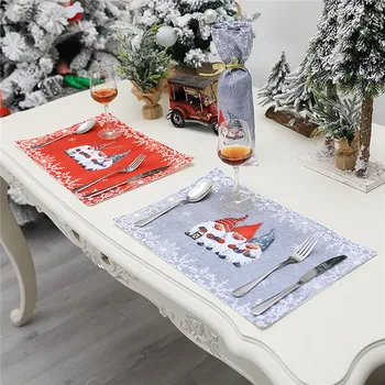 

Christmas Placemats Non Slip Heat Resistant Table Mat Holiday Festival Santa Claus Printed Fabric Place Mat for Kitchen Dinner