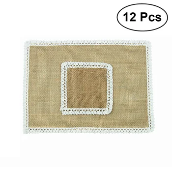 

12pcs Jute Placemat Lace Fashionable Heat-resistant Coaster Table Decor Table Mats for Birthday Wedding Party Banquet