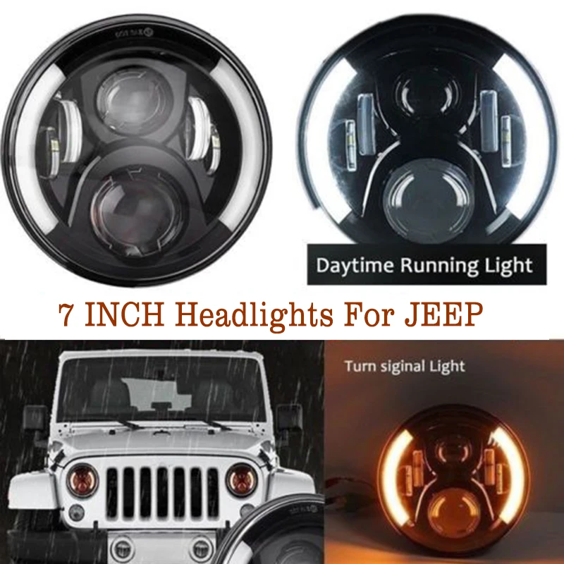 2xRound светодиодный 7 дюймов фары лампа подсветка Angel Eyes для Jeep Wrangler JK LJ TJ 60 Вт для Lada Niva 4x4 suzuki samurai