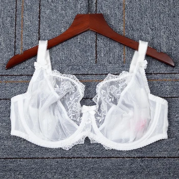 

Ultra-thin Women's Full Coverage Minimizer Bra Non-padded Lace Floral Embroidery Unlined Bra Lingerie for Woman 42 FF GG J JJ K
