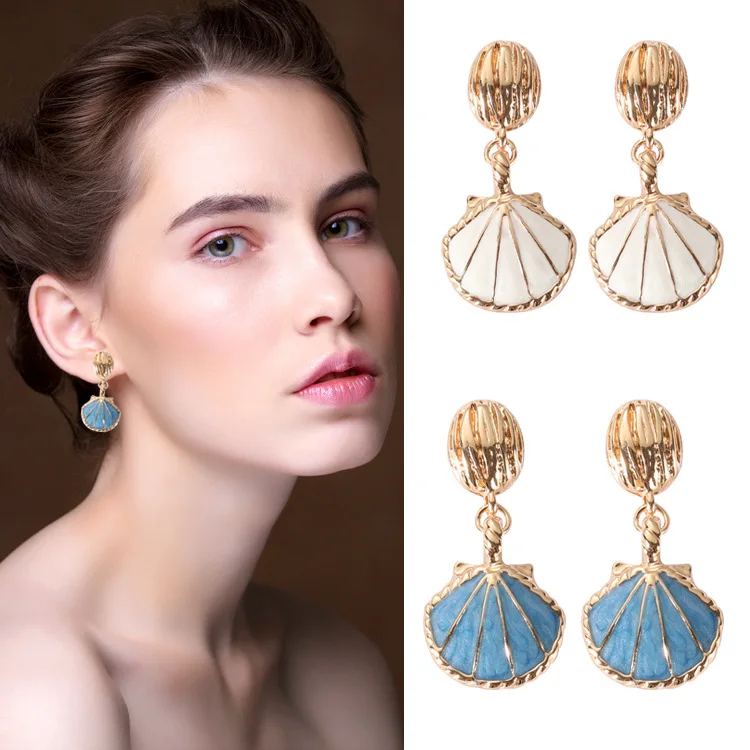 European And American Style Punk Retro Marine Shell Color Earrings Women's Accessories Wholesale Hot Sale | Украшения и