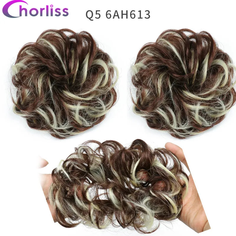 Синтетические кудрявые резинки для волос шиньон для женщин Chorliss Hair wrap Rope головной убор натуральный блонд коричневый поддельные волосы булочки аксессуары - Цвет: 6AH613