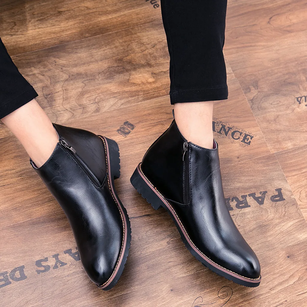 Retro Ankle Leather Men Boots Pointed High-Top Leather Increase British Style Booties Brown Outdoor Desert Boots zapatos de homb