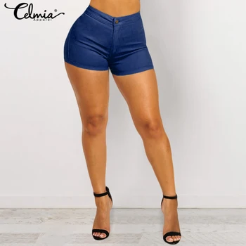 

Celmia 2020 Fashion Denim Shorts Casual Summer Women High Waist Skinny Jeans Plus Size Sexy Package Hip Shorts Solid Trouser 5XL