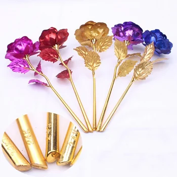 

Artificial Gold Foil Rose Flower And LED Light String In Glass Dome On Wooden Base The Best Gift For Women(Battery Not Included)