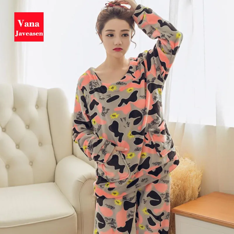 Vana Javeasen фланелевые женские пижамные комплекты большого размера с круглым вырезом Женская ночная рубашка с длинным рукавом женская домашняя пижама gecelik пижамы - Цвет: Style11