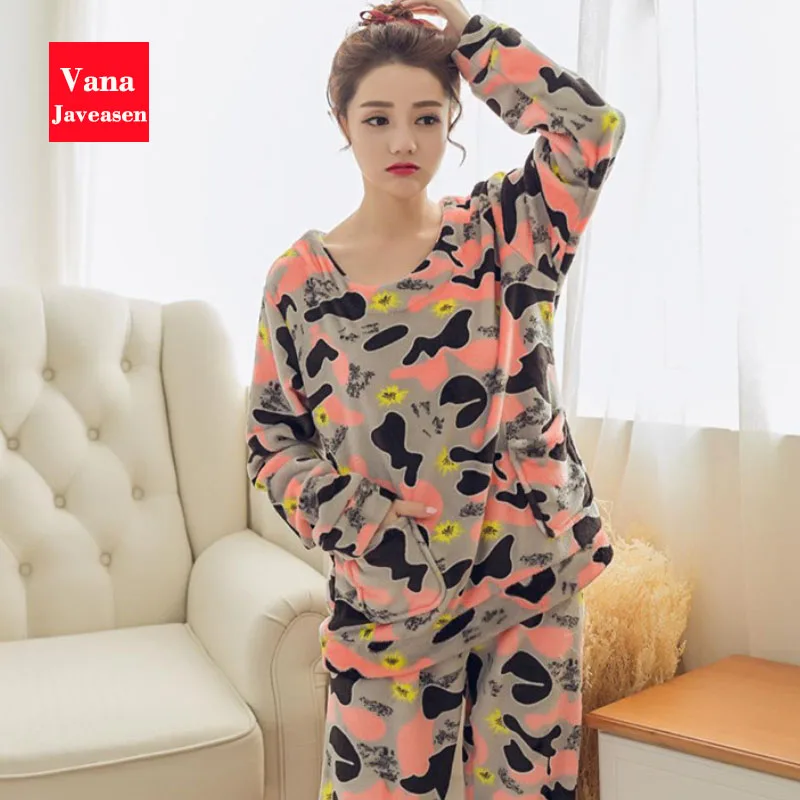 Style11 Vana Javeasen фланелевые женские пижамные комплекты большого размера с круглым вырезом Женская ночная рубашка с длинным рукавом женская домашняя пижама gecelik пижамы - Цвет: Style11