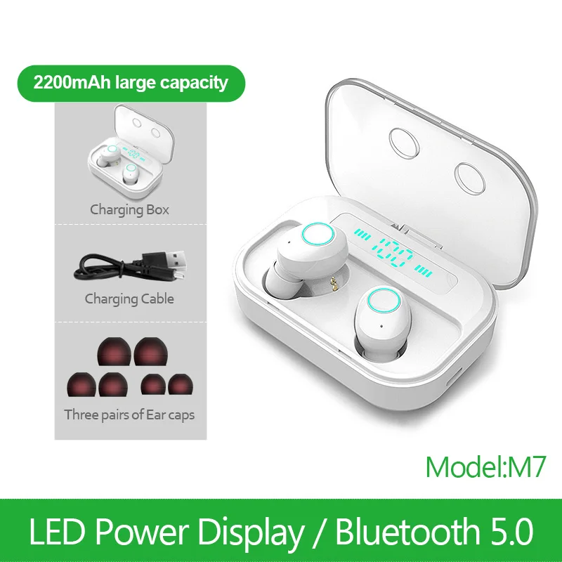Беспроводные Bluetooth наушники для iPhone M7 X7 TWS, настоящие беспроводные наушники, водонепроницаемые наушники с креплением на 3600 мАч, гарнитура с внешним аккумулятором - Цвет: M7 White