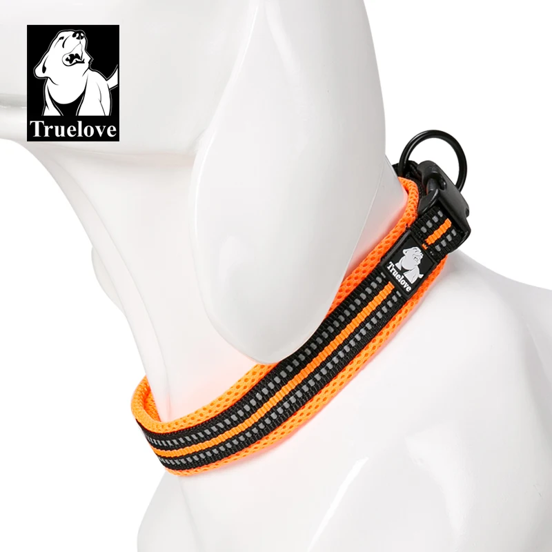 orange dog collar Truelove нейлоновый ошейник для собак, мягкие широкие ошейники для больших и маленьких собак, мягкий Светоотражающий ошейник для дрессировки собак, кошек, домашних животных - Цвет: orange dog collar