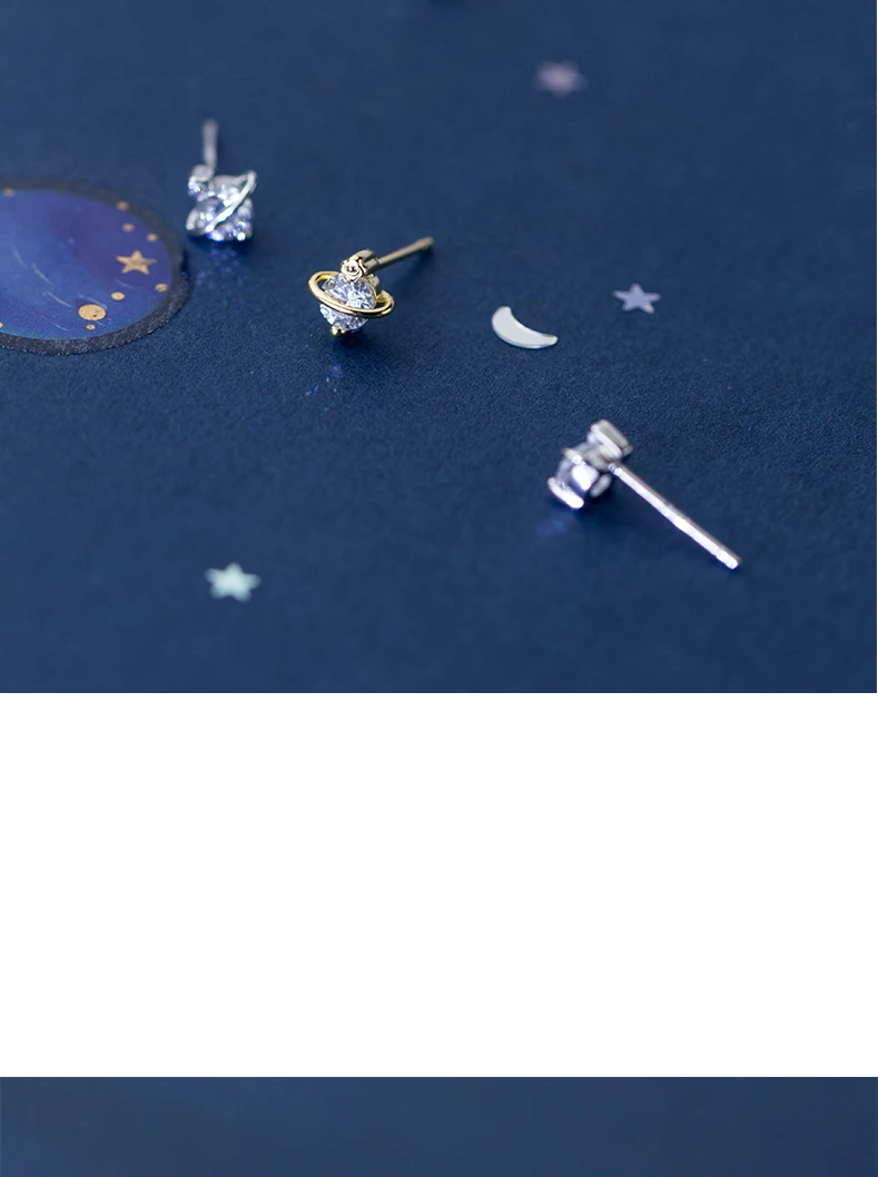 MloveAcc настоящие 925 пробы серебряные светящиеся Прозрачные CZ Сатурн серьги-гвоздики модные золотые женские серебряные серьги