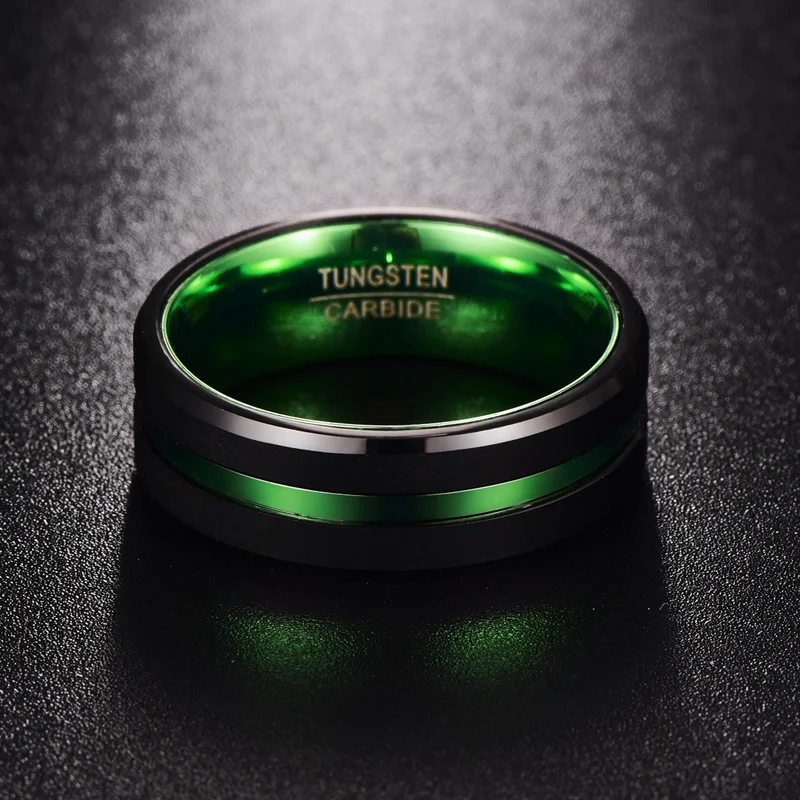 Tungsten steel ring flat single groove inner green 8mm width 100% genuine wedding band tungsten carbide 2