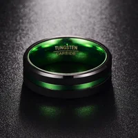 Tungsten steel ring flat single groove inner green 8mm width 100% genuine wedding band tungsten carbide 2