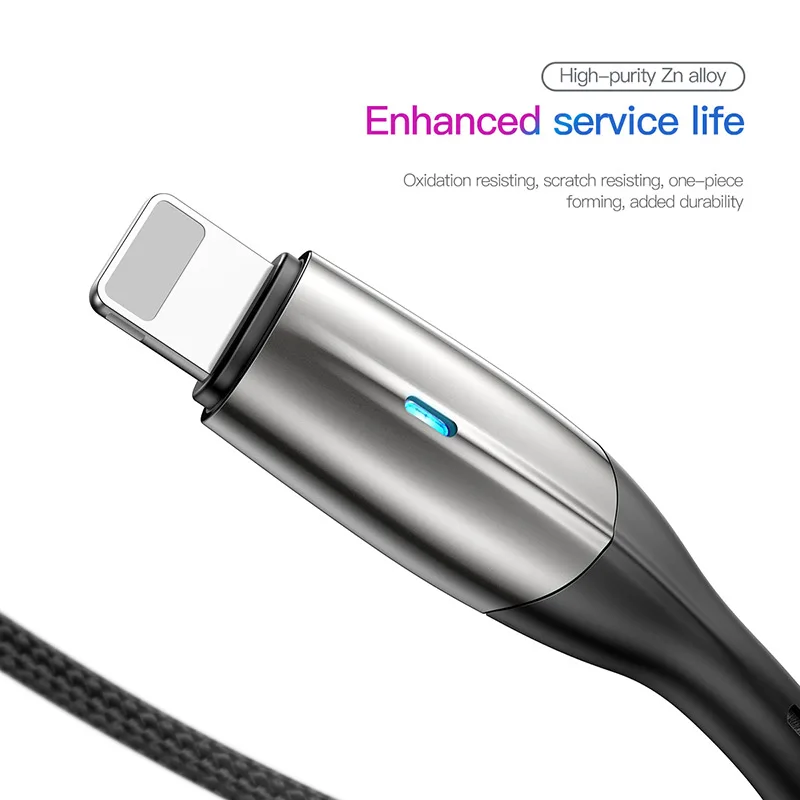 Для USB защитный кабель короткий 0,5 m 1m 2m 2.4A кабель для быстрой зарядки для iphone xs xr 8 7 6s plus 5s ipad зарядное устройство светодиодный
