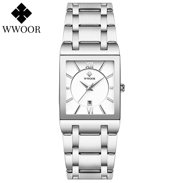 Relogio Feminino 2021 WWOOR New Women Watches Top Brand Luxury Blue Women's Bracelet Square Watch Ladies Dress Quartz WristWatch silver white