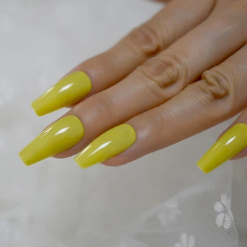

Shiny Yellow Ballerina Summer Nails Beautiful Shape Tapered Coffin Fake Nails Full Cover Artificial Tips Natural Manicure 24