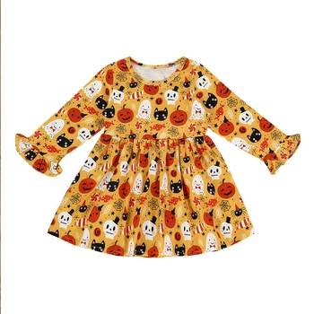 

1-6Years Toddler Kids Baby Girl Dress Halloween Pumpkin Cartoon Party Tutu Dress Long Sleeve Autumn Winter Costumes For Girls