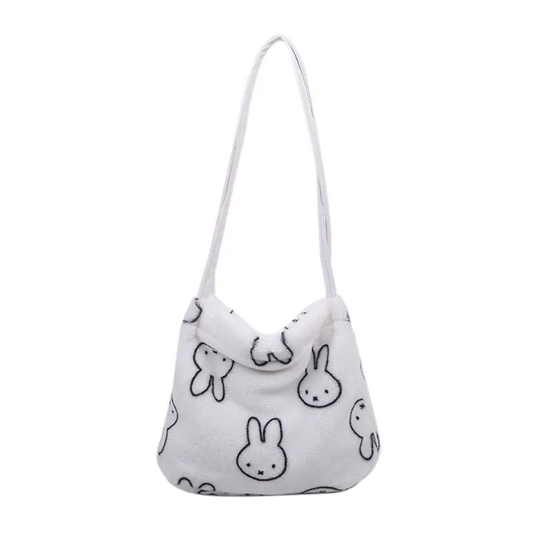 Bolso de hombro con estampado de conejo Kawaii para chicas adolescentes, bandolera coreana, Bolso suave, informal, Mini Bolso de mano, cubo japonés