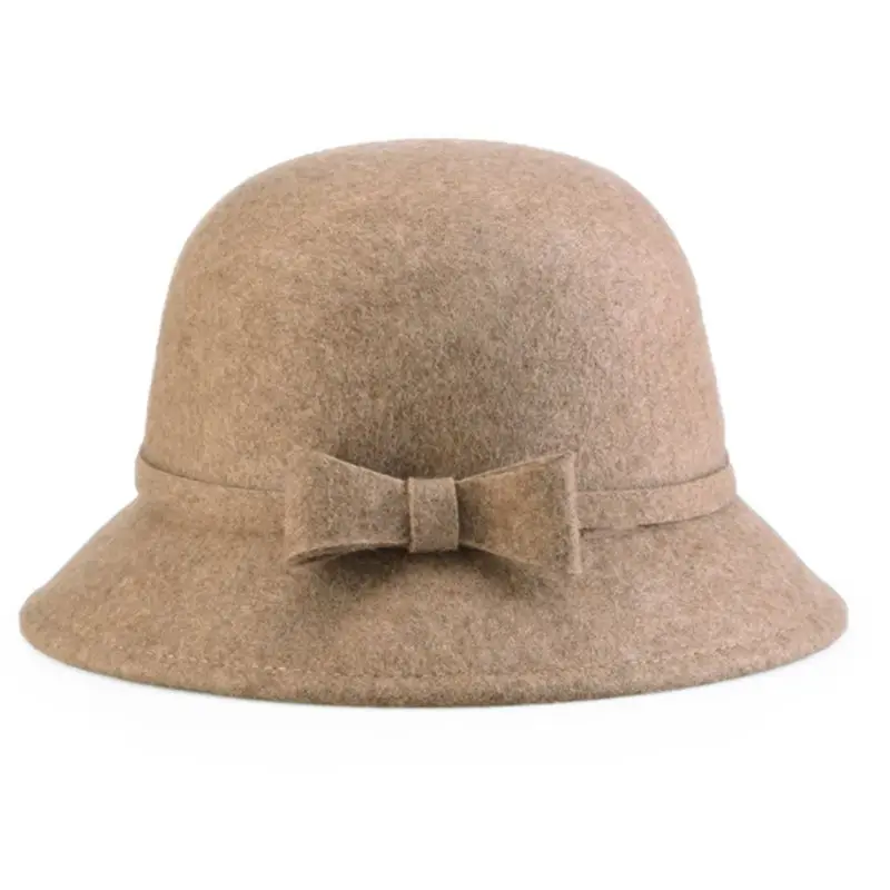 Womens 1920s Vintage Style Faux Wool Cloche Bowler Bucket Hat with Bow Accent - Цвет: 8