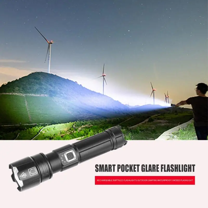

Zoom IP44 Flashlights Waterproof 3000lm Hand Rope Electricity Display Pressure Switch XHP70LED 5 Modes Pocket Glare Flashlight