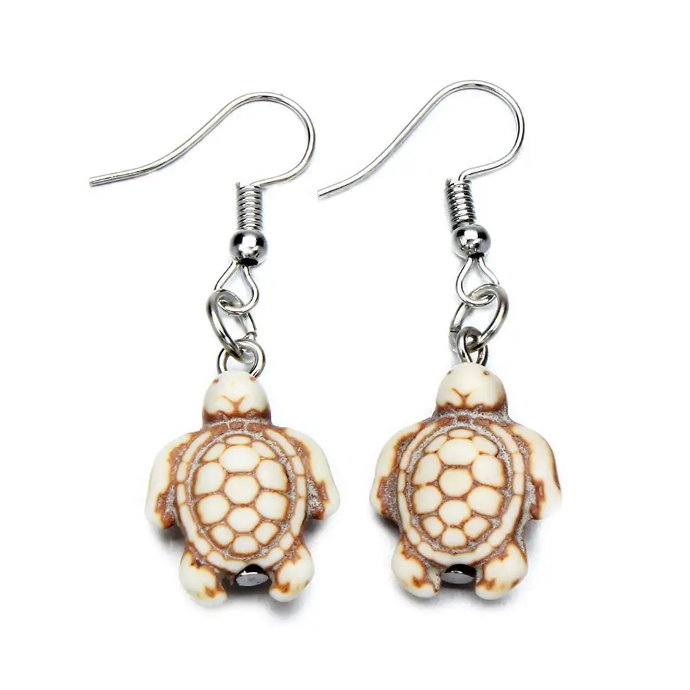 YingWu White Turtle Animal Turquoises Earrings for Women Stone Beads Dangle Earring Silver Tone Hook Jewelry | Украшения и