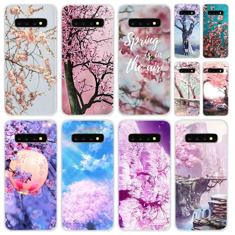 Soft Silicone Case For Samsung Galaxy S21 S20 Ultra 5G S10 Lite S9 Plus Fe S8 S7 Cover Japanese cherry blossom | Мобильные телефоны
