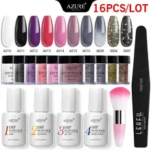 Лазурная КРАСОТА 16 шт/партия Серый Цвет погружающийся порошок красивый дизайн ногтей блестящая система Dip Порошковая голографическая Пыль для ногтей набор верхней части