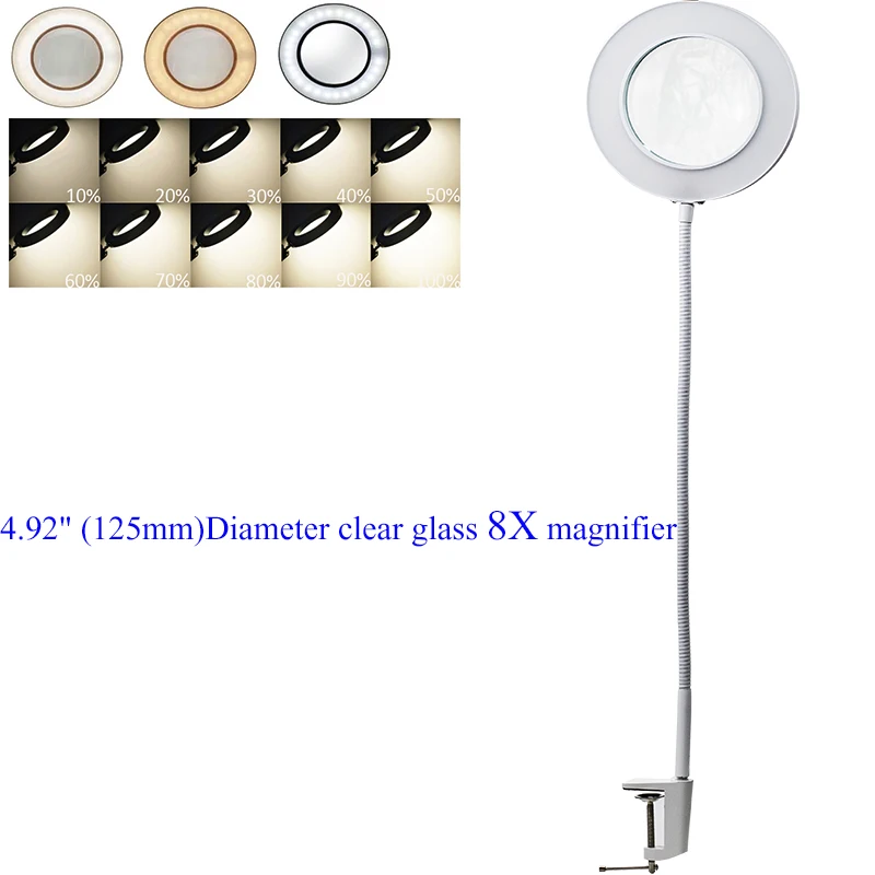 Desk Table Clamp Large Glass 8X Magnifier lens Flexible For Soldering Iron Repair Beauty Skincare fingernail Handwork  Reading
