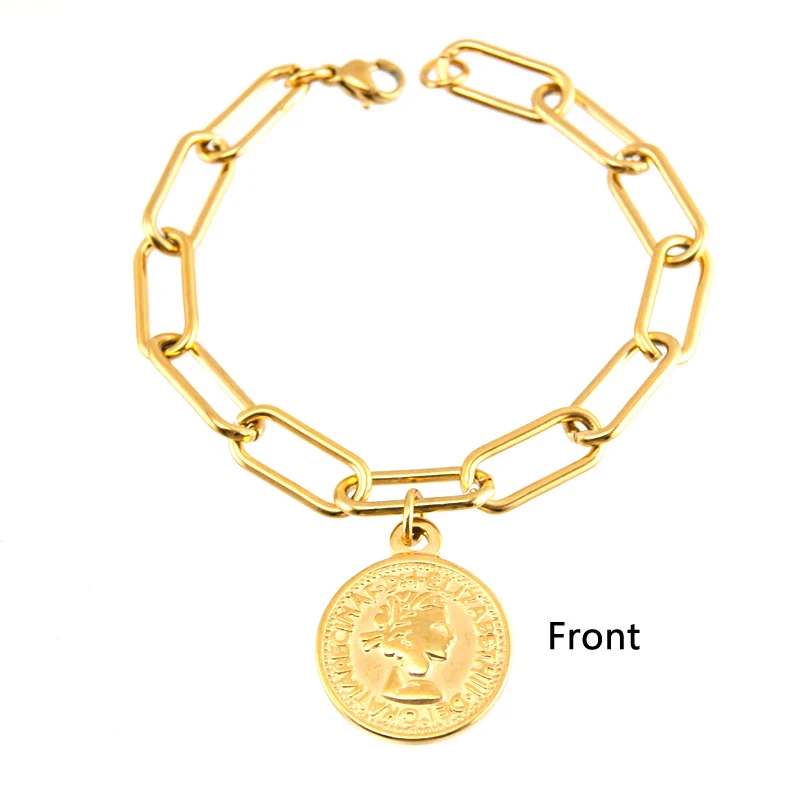 Овальные Кабельные Браслеты для женщин, браслет золотого цвета с длинной цепочкой из нержавеющей стали, сделанные pulseras mujer
