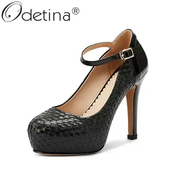 

Odetina Women Fashion Round Toe Office Lady Buckle Strap Dress Shoes Ladies New Stiletto Extreme High Heel Platform Party Shoes