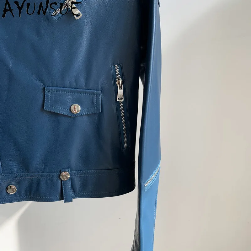 AYUNSUE Fashion 2021 Genuine Leather Jacket Women Short Motorcycle Sheepskin Coat Female Spring Autumn Clothes Mujer Chaqueta 89
