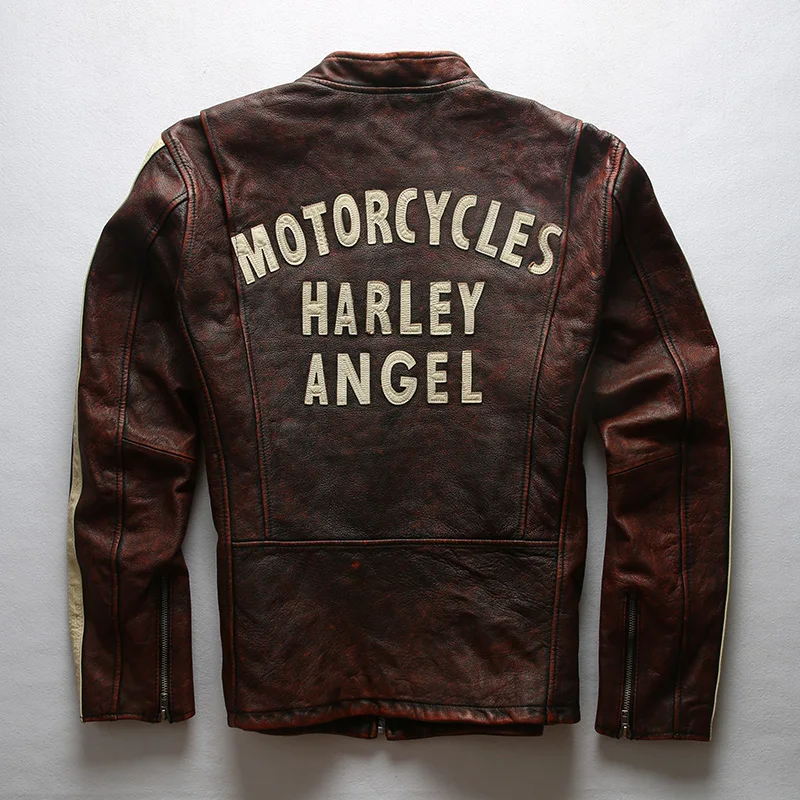 Promo 98922 Read Description! Asian size men's cow leather jacket mens genuine cowhide leather vintage jacket