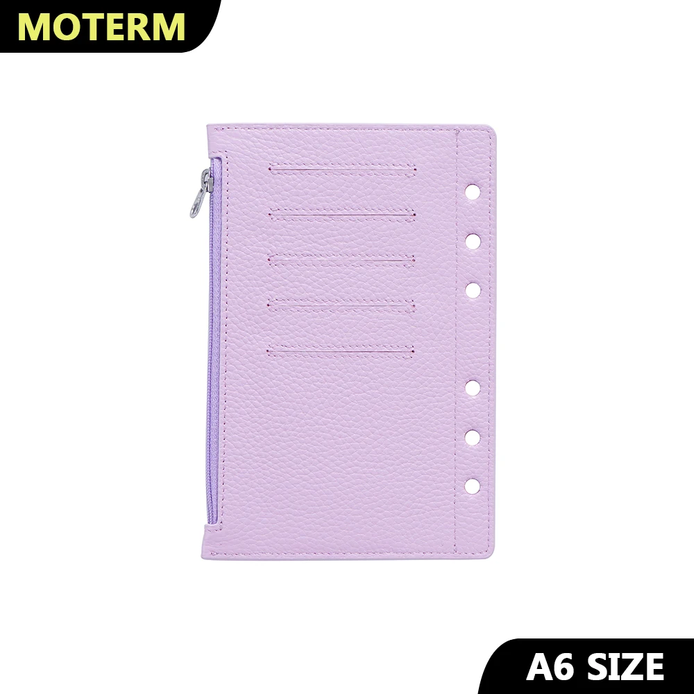 Moterm Zipper Flyleaf for A6 Size Ring Planner Genuine Pebbled Grain Leather Divider Coin Storage Bag Notebook Accessory