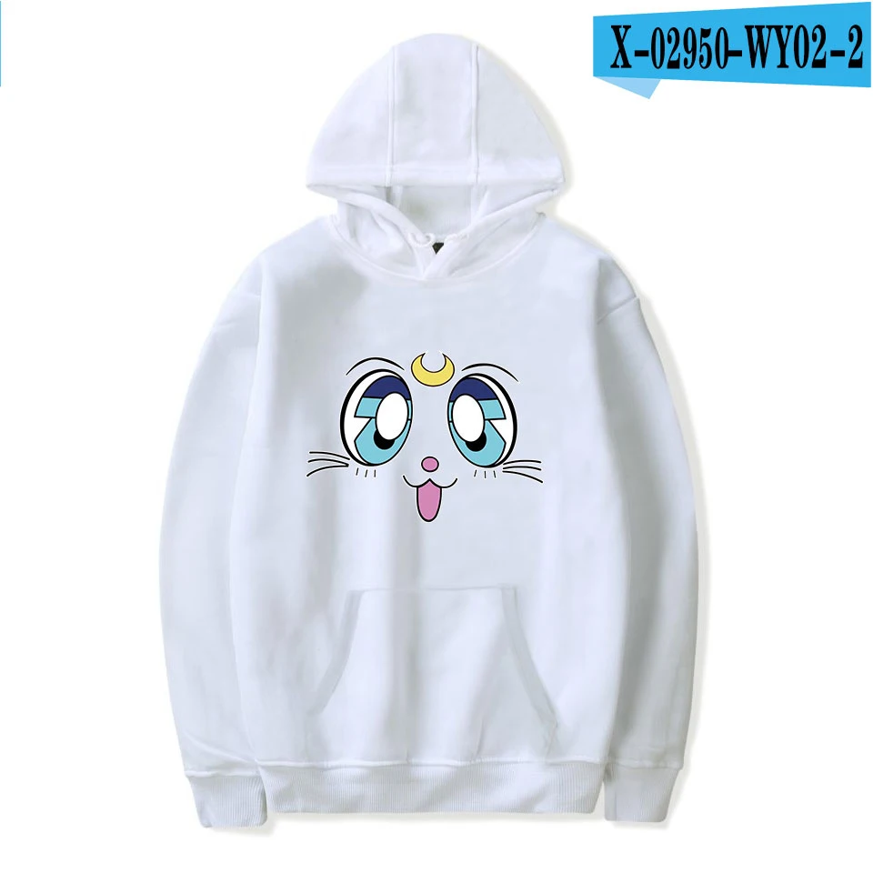 Harajuku зимнее пальто для женщин Сейлор толстовка с Луной Kawaii корейский стиль Осенняя модная толстовка с капюшоном Женская мультяшная - Цвет: white