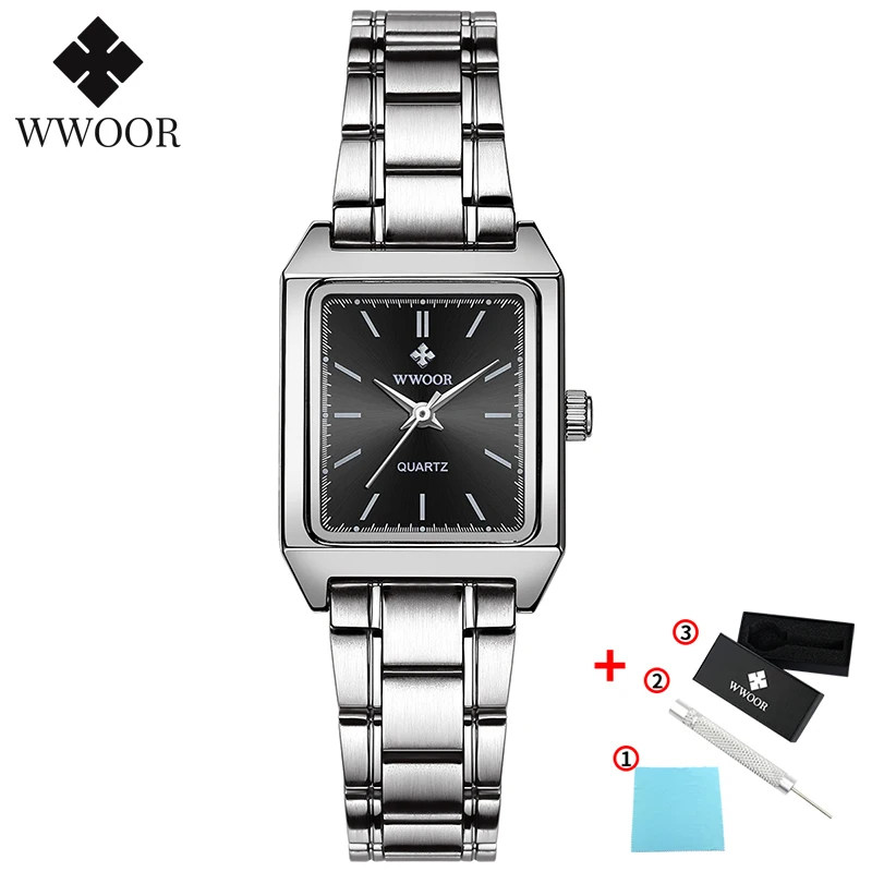 G-Black surface WWOOR, женские часы, Лидирующий бренд, прямоугольные, черные, роскошные, из натуральной кожи, браслет, часы для женщин, наручные часы, montre homme reloj mujer - Цвет: G-Black surface