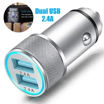 

Universal Car Dual USB Charger Cover Metal 12-24V Dual USB 2.4A Fast Car Charger Power Adapter Charger for Phone Tablet