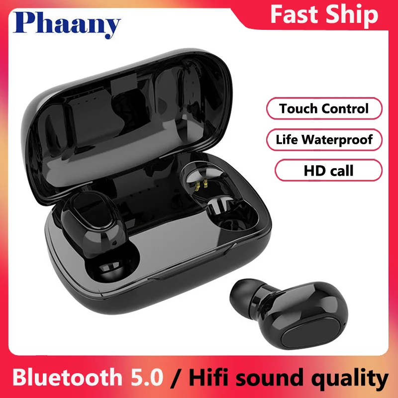 

Phaany Headphone Bluetooth Earphone L21 HIFI Sounds Wireless Earbuds Handsfree Headset Stereo Gaming with Charging Case