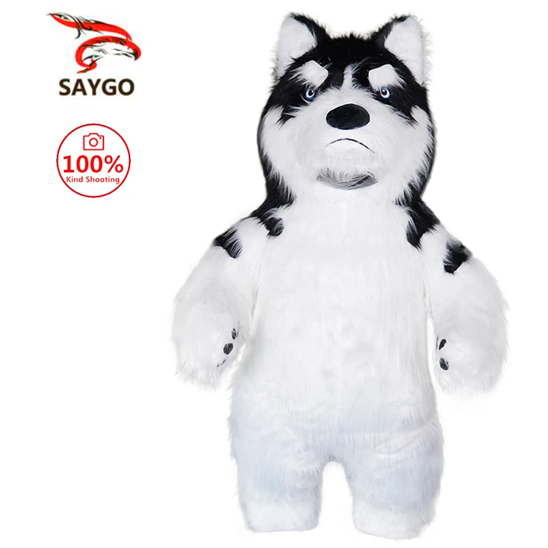 SAYGO-풍선 할로윈 긴 모피 허스키 개 Fursuit 마스코트 의상 정장, 성인 재미 있는 정장, 파티 코스프레 의상