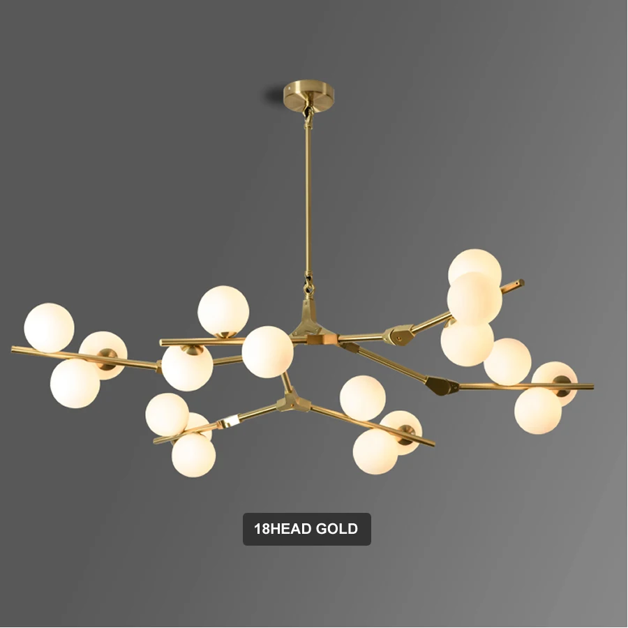 Glass Balls LED Chandelier Post Modern Black Gold Branches Style Ceiling Lamp Living Dining Room Bedroom Pendant Light Fixtures mid century modern chandelier