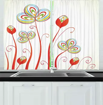 

Sky Blue Floral Kitchen Curtains Vintage Flower Petals Blossoms Florets Retro Nature Inspired Beauty Image for Kitchen Cafe