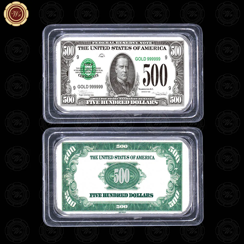 USD 500 WR качество 999. 24k посеребренный бар 10 долларов США цветной вызов слиток монета с чехол для коллекции - Цвет: USD 500
